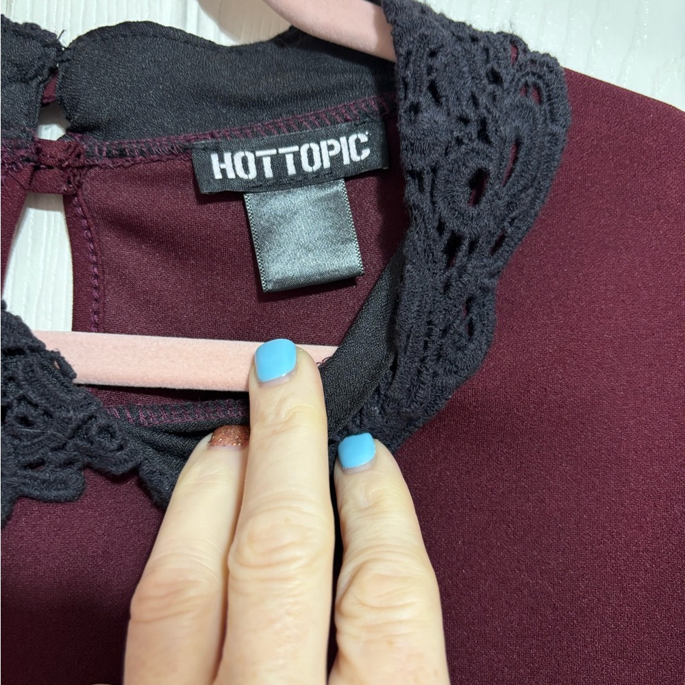 Hot Topic Burgundy Mini Dress with Black Lace Collar - Picture 5 of 7